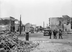 View down Hastings Street, Napier after the earthquake