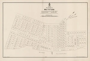 Plan of the Town of Waitōtara / private township surveyed by G.F. Allen 1874-77, government township surveyed by De G. Fraser 1878.