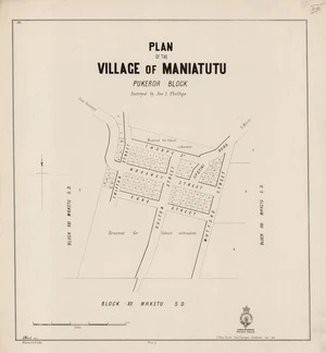 Plan of the village of Maniatutu : Pukeroa Block / surveyed by Jno: I. Phillips ; A. Wood delt.