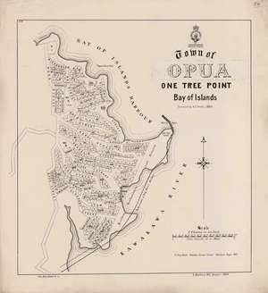 Town of Opua : One Tree Point, Bay of Islands / surveyed by H.J. Sealy 1883 ; A. Harding Del.