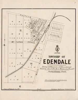 Township of Edendale : being subdivision of educational reserve sec 5 block I Mataura Hundd / drawn by W. Deverell.