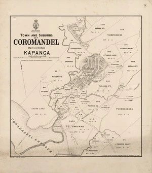 Town and suburbs of Coromandel, including Kapanga / surveyed by C.H. Loyd, H. Graham, W. Graham and others ; F. Weber delt.