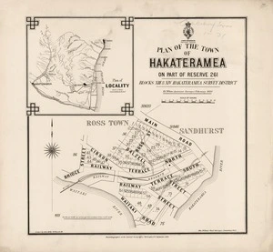 Plan of the town of Hakateramea : on part of reserve 261, Blocks XIII & XIV Hakateramea Survey District / H.C. White assistant surveyor February 1884 ; drawn by John Kelly.