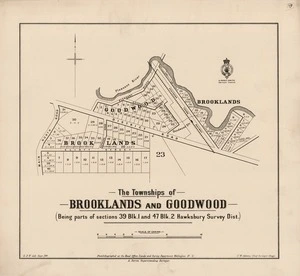 The townships of Brooklands and Goodwood : being parts of sections 39 Blk. 1 and 47 Blk. 2 Hawksbury Survey Dist. / G.P.W. delt.