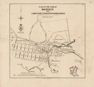 Plan of the town of Mackenzie : and land to be leased with Woolshed & C.