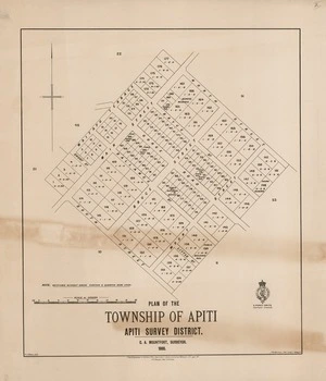 Plan of the township of Apiti, Apiti survey district [electronic resource] / C.A. Mountfort, surveyor, 1886, F.J. Halse, delt.