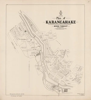 Plan of Karangahake : mining township / surveyed by D.H. Lusk, Decr 1893; W.E. Ballantyne, drftm Jany, 98.