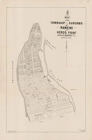 Map of the township and suburbs of Rawene or Herd's Point : block XIV Mangamuka S.D. / surveyed by W.G. Clarke ; W.E. Ballantyne drtn.