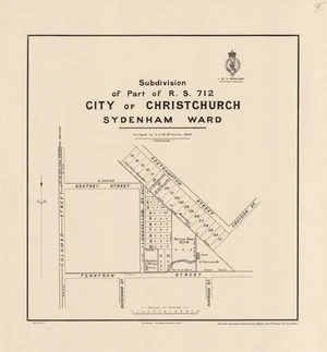 Subdivision of part of R. S. 712, city of Christchurch, Sydenham Ward / surveyed by G.H.M. McClure ; H.R. Schmidt, delt.