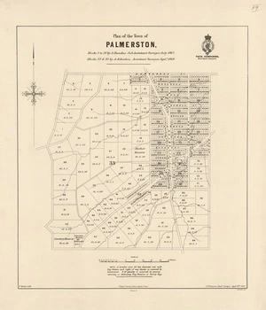 Plan of the town of Palmerston / blocks 1 to 31 by A. Dundas, sub-assistant surveyor July 1862, blocks 32 & 33 by A. Johnston, assistant surveyor Septr. 1869.