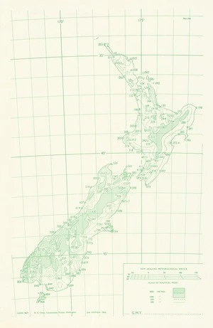 General purpose meteorological plotting chart of New Zealand.