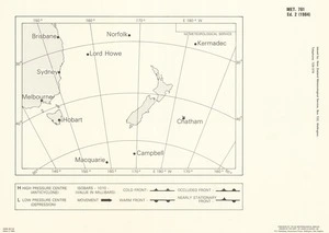 New Zealand Meteorological Service forecasting chart for New Zealand and surrounding seas / drawn by the Dept. of Lands & Survey, NZ..