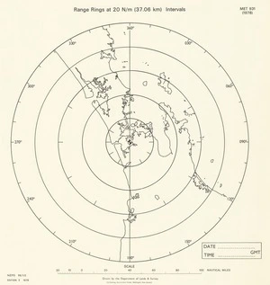 Range rings at 20 N/m (57.06 km) intervals : [Auckland] / drawn by the Department of Lands & Survey.