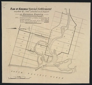 Plan of Karamea special settlement, marked E., and alluded to in Report on Karamea enquiry.