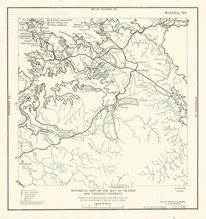 Historical map of the Bay of Islands and adjacent districts / produced with the assistance of the New Zealand Historic Places Trust and drawn by the Department of Lands and Survey New Zealand.