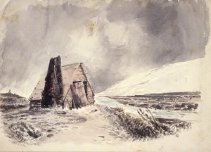 Hodgkins, William Mathew 1833-1898 :Deserted, abandoned workings on the Otago goldfields, Winter, 7 Sep 1889