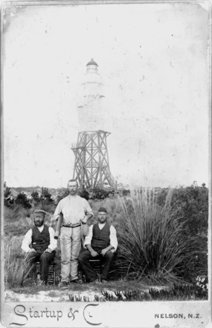 Group in front of the lighthouse at Farewell Spit