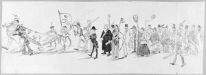 [Hiscocks, Ercildoune Frederick], fl 1899-1940s :[Richard Seddon leads a procession of his subjects. 1902]