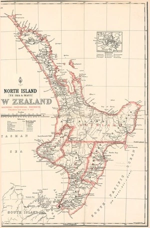 North Island (Te Ika-a-Māui), New Zealand : showing provincial districts (boundaries and names in red) / drawn by W.G. Harding.