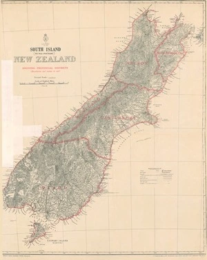 South Island (Te Wai-Pounamu), New Zealand showing provincial districts.
