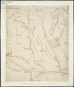 [Creator unknown] :[Sketch of central Hawkes Bay, showing roads and land ownerships] [ms map]. [186-?]