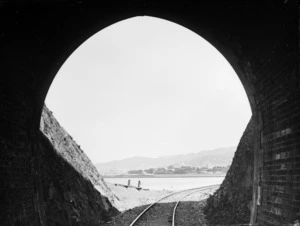 View of Thorndon, Wellington, from inside a railway tunnel in Kaiwharawhara