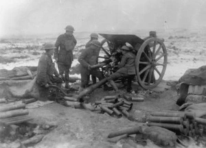 New Zealand Field Artillery in action at the Butts, Belgium