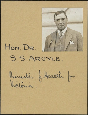 The Honourable Dr Stanley Seymour Argyle, Minister of Health for Victoria, Australia