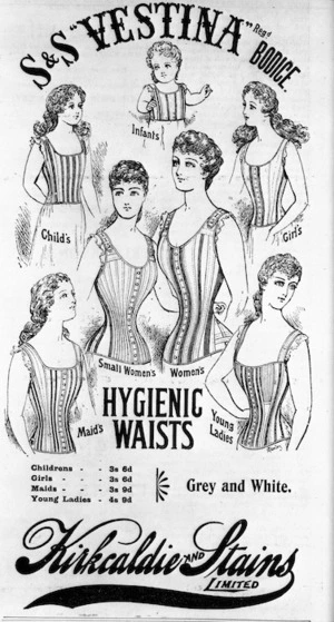 Advertisement for S & S Vestina bodices and Kirkcaldie and Stains Limited