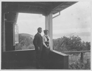 Eric and Marjory at "Clovelly," Wadestown, Wellington - Photograph taken by Harold Stevens Hislop.
