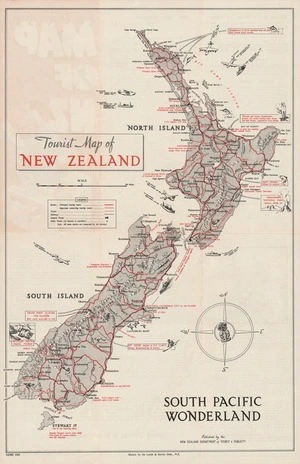Tourist map of New Zealand : South Pacific wonderland / drawn by the Dept. of Lands & Survey, N.Z.