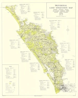 Provisional land utilization map : Mangonui, Whangaroa, Hokianga, Bay of Islands, Whangarei, Hobson, Otamatea, Rodney & Waitemata Counties, January 1951.