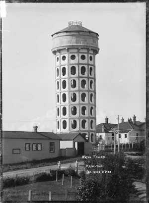 View of the water tower at Hamilton, circa 1910s