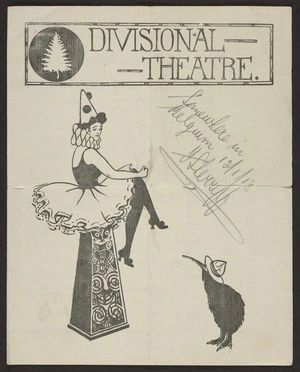 New Zealand. Army. NZEF. Divisional Concert Party: Divisional Theatre. Xmas pantomime, commencing 26th December 1917. "Achi Baba and the Forty Thieves (including the Orchestra)". N.Z. Div. Press [1917]