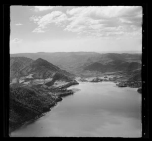 Huia, with Goat Hill on left centre, Waitakere City, Auckland Region