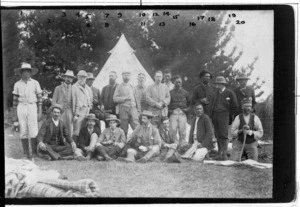Creator unknown : Photograph of a group including Maori, and the Native Minister A J Cadman