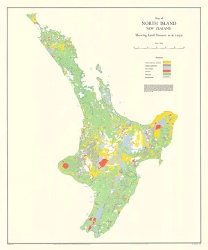 Map of North Island, New Zealand showing land tenures as at 1950.