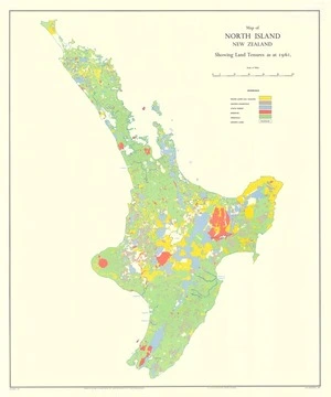 Map of North Island, New Zealand showing land tenures as at 1961.