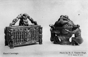 Two Maori carved wooden boxes