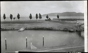 Part 1 of a 2 part panorama showing the newly created Kinloch Marina, Western Bay, Lake Taupo