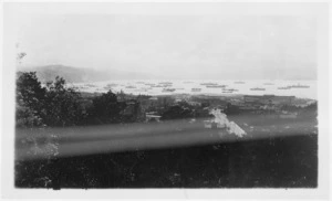 Morison, David Gordon Bruce, 1894-1981 :Photograph of ships in Wellington Harbour during waterfront strike