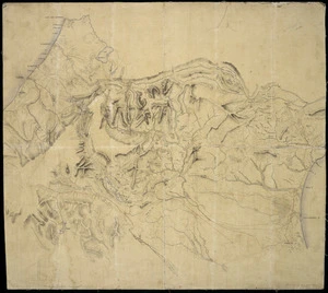 [Creator unknown] :[Topographical map of the Canterbury Plains through to the West Coast] [ms map]. [ca. 1865]