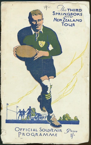 The third Springboks First New Zealand tour. Official souvenir programme. Price 1/-. [1921. Front cover]