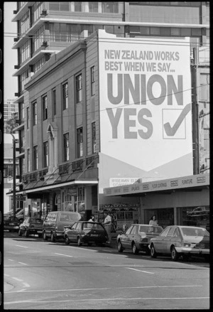 Wellington Trades Hall with union wall sign