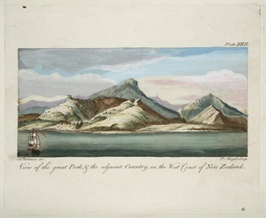 Parkinson, Sydney, 1745-1771 :View of the great peak & the adjacent country on the West Coast of New Zealand. S Parkinson del. P Mazell sculp. London 1784. Plate XXII.