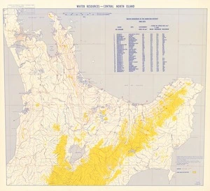 Water Resources - Central North Island / Hydrological information compiled and interpreted by L.P. Wells from flow data collected by Hydrological Surveys, Water and Soil Division, Ministry of Works and Development, Hamilton and rainfall and evaporation data collected by Meteoroligical Services, Civil Aviation Division, Ministry of Transport, Wellington. Produced by Cartographic Branch, Department of Lands and Survey, Wellington.