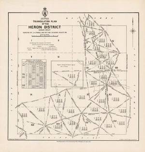 Triangulation plan of the Heron District : Gawler circuit / surveyed by J.A. Connell May 1879 and C.W. Adams August 1881 ; drawn by F. Horwood, Christchurch.