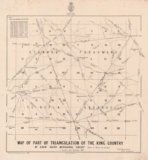 Map of part of triangulation of the King Country, Mt Eden South meridional circuit / L. Cussen Dist Surveyor 1887.