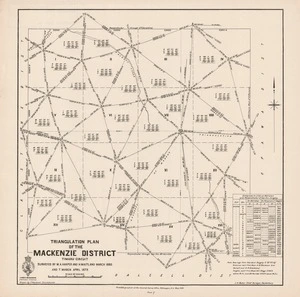 Triangulation plan of the Mackenzie District / surveyed by W.A. Harper and H. Maitland March 1880. and T. Maben April 1879 ; drawn by F. Horwood, Christchurch.