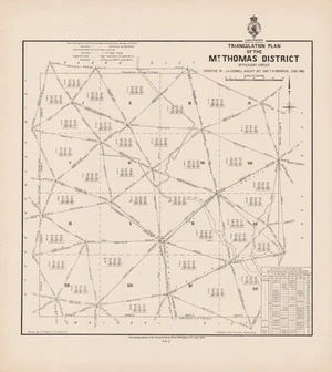 Triangulation plan of the Mt Thomas District : Mt Pleasant Circuit / surveyed by J.A. Connell August 1877 and T.N. Brodrick June 1880 ; drawn by F. Horwood, Christchurch.